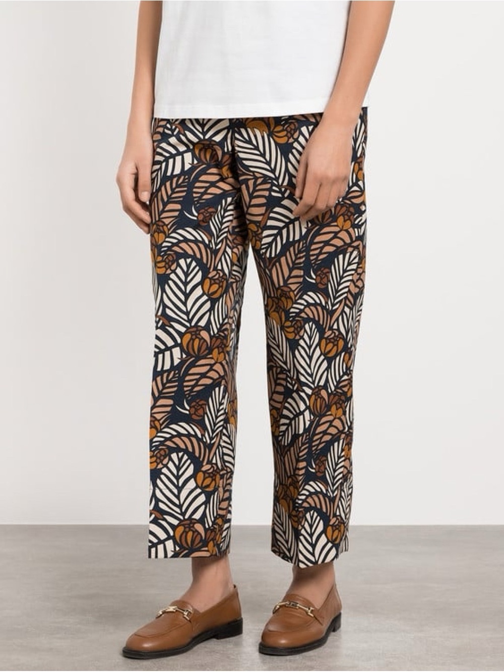 Max Mara Straight-Leg Linen Blend Ankle Pants Arizona Print Womens 10